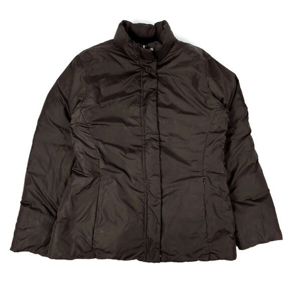 LANDS END Goose Down Quilted Reversible Puffer Jacket Brown Medium 90's Gorpcore - Picture 5 of 9